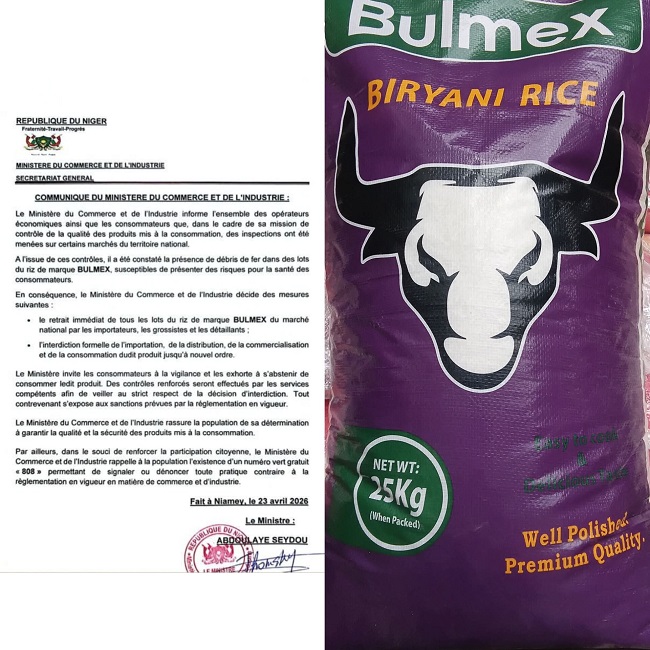 RIZ CONTAMINE AU NIGER : RETRAIT IMMEDIAT DU BULMEX ET ALERTE SUR LA ...